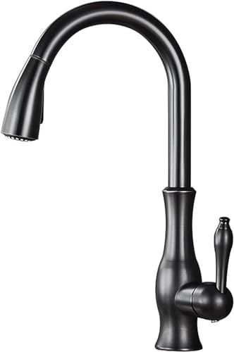 DRFGNF Grifos para Fregadero Grifo para Fregadero de Cocina con rociador extraíble, Grifo Monomando Moderno con caño Giratorio de 360°, Grifo Mezclador de Agua fría y Caliente, Dorado (Nero)