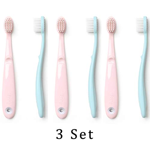 iFam Easy Doing Baby Toothbrush Set (2 Pcs) for 4-8 Years Old -Soft Slim Tip Bristles/Gum Protection Tongue Cleaner/Multi Color/BPA Free/Made in Korea (Pink&Mint, 3 Set)