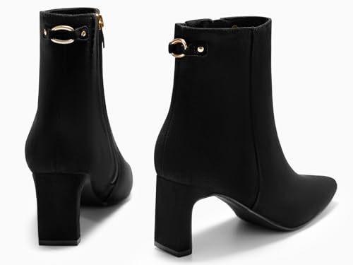 Coutgo Womens Ankle Boots Chunky Heel Closed Pointed Toe Booties Side Zipper Winter Dress Shoes 5