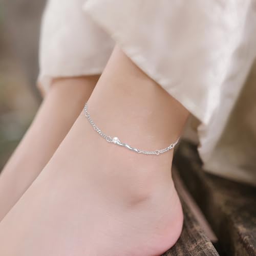 Image of CRMAD Moonstone Moon /star /daisy /turquoise /rose flower /cat /Hecate /airplane /pearl /Chakra /rose pearl /butterfly /wave /starfish Anklet for Women Sterling Silver Anklet Irish Jewelry
