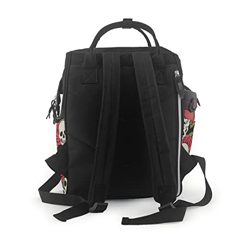 Sac à dos crâne rose fleurs multicolore élégant grand format - 3
