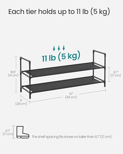 Image of SONGMICS 2-Tier Shoe Rack, Shoe Storage for Hallway Closet, Slim and Space-Saving, Steel Frame, Non-Woven Fabric Shelves, Black ULSH052B01