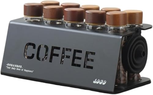 YWHT コーヒー豆保存容器、クルミ材保存瓶、漏斗付き一方向密封保存・分配ボトル、10個セット、透明密封ガラス試験管、木製/アクリルベース、カフェディスプレイスタンド (アクリル製ベース,ディスプレイスタンド / 10穴 + 小試験管10本 + 漏斗)