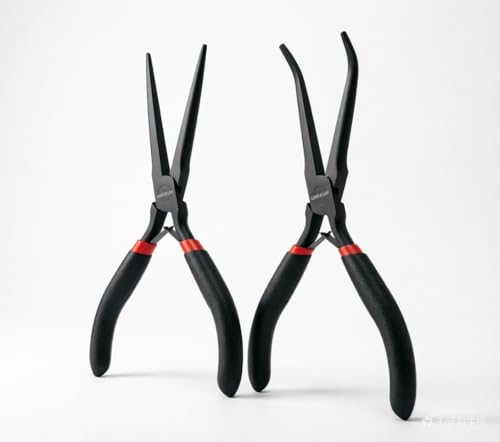 WISEUP Ensemble de mini-pinces à becs fins de 15,24 cm, 2 pinces à bec recourbé à longue portée pour bijouterie, loisirs créatifs, réparation et enroulement de fil