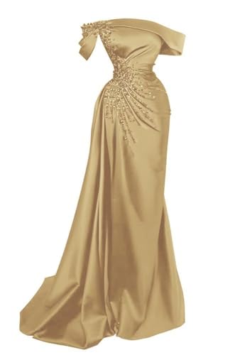 Women Bridesmaid Dresses for Women Off Shoulder Beaded Mermaid Prom Dress Slit Pageant Dresses for Women