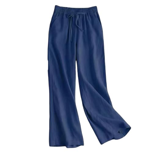 Women's Cotton and Linen Wide Leg Pants Casual High Waist Stretch Straight Pants3