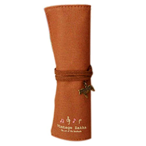 shihudgd Popular New Popular Canvas Bag Holder Wrap Roll Up Stationery Pen Brushes Makeup Pencil Case Pouch 4 Colors(None CE coffee)