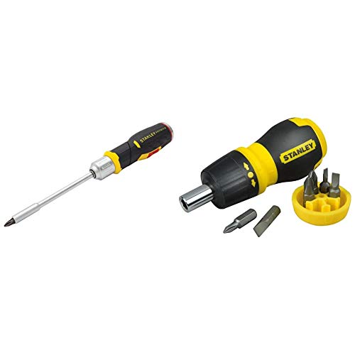 Stanley Fmht0-62691 maxi S Tournevis À Cliquet avec 12 Embouts Gamme Fatmax - mécanisme Cliquet 40 dents & 0-66-358 Tournevis Porte-Embouts a cliquet bimatiere + 6 Embouts - tête magnétique