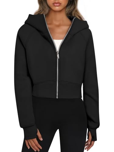 YUTILA Damen Cropped Hoodie Jacke – Langarm Kurz Sweatjacke Kapuzenjacke...