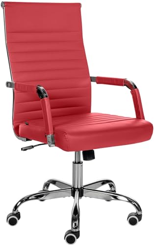 CLP Silla De Oficina Amadora En Polipiel o Tela I Silla Ejecutiva con Ruedas & Reposabrazos I Silla De Escritorio, Color:Rojo, Material:Cuero Sintetico
