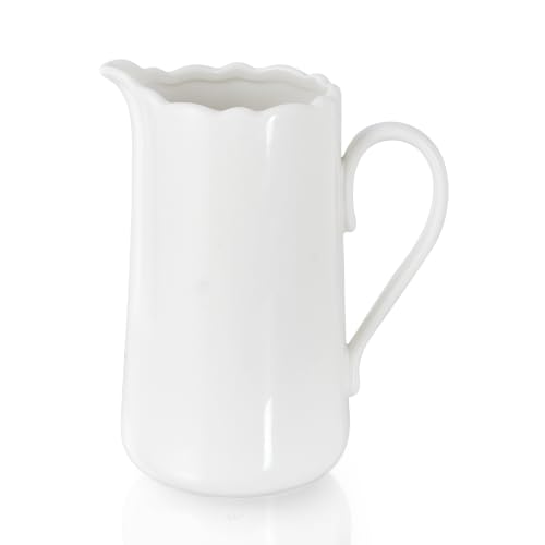White Ceramic Pitcher Vase 8 Jug 1.5L Water Pitcher 50 Oz Versatile Jug Farmhouse Flower Vase for Home Dcor Utensil Holder Kitchen Storage Pot for Home Office Hotel Dishwasher & Microwave Safe