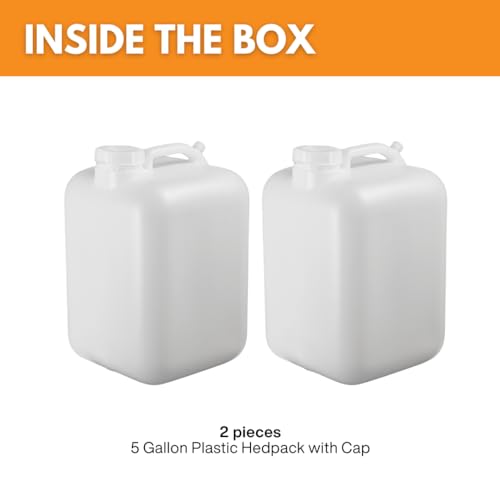 fastrack 5 gallon hedpak with cap pack of 2  bpa-free food-grade and leak-proof  white water container  ideal for brewing fermentation or storage