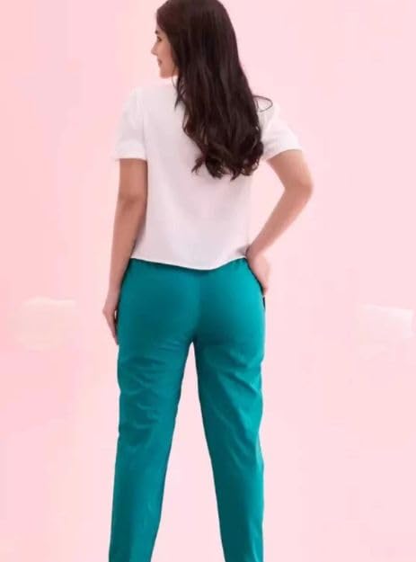 Image of D K W Women's Mid Rise Relaxed Fit Cotton Flex Trousers with Elastic Back & Drawstring - Ideal for Winter, Formal, Office & Casual Wear, Comfortable for Girls and Women
