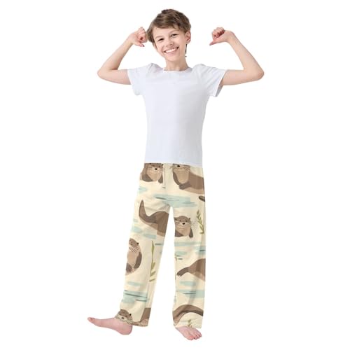 ZZXXB Otter and Seaweed Boys Long Pants Soft Trousers Elastic Waist Kids Lounge Bottoms with Pockets S-XL3