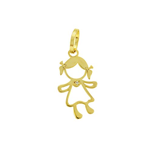 Pingente Boneco Menina 1,5 cm com Diamante de Ouro 18k