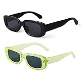 BUTABY Rectangle Sunglasses for Women Retro Driving Glasses 90’s Vintage Fashion Narrow Square Frame UV400 Protection Black & Green