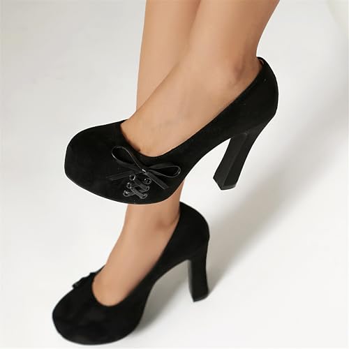 Elerhythm Women's Mary Jane Closed Toe Elegantes Gothic Punk Pumps Sweet Bow Platform High Heels Shoes4