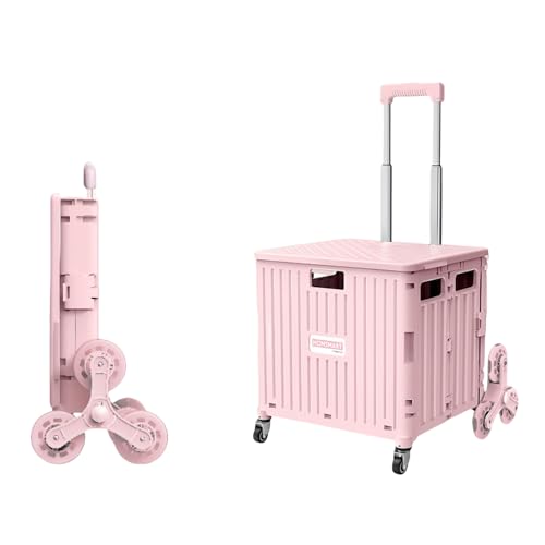 Foldable Utility Rolling Cart - Portable Grocery Cart on Wheels, Collapsible Handcart for Moving, Shopping Trolley for Dorm, Camping, Travel, Office