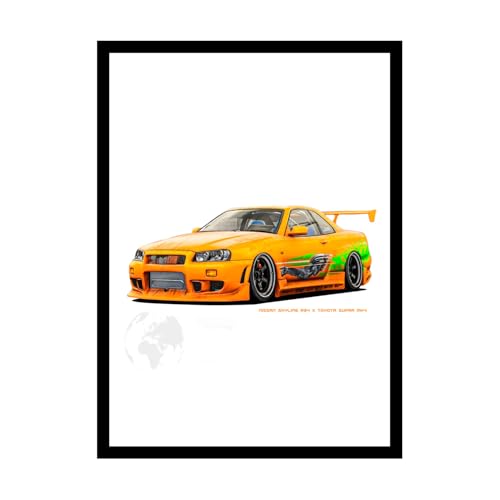 Image of BLINKART Nissan & Toyota Skyline & Supra Framed Posters Gift Items Boys Room Wall Decoration Bedroom Office Studio Synthetic Wood Frame & Acrylic Glass Ready to Hang - 18x12 Inch, (A4 Size) - CAR-268