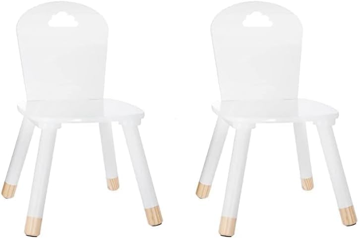 Set de 2 sillas de Madera para niños-Decoración Nube-Color Blanco, marrón, L. 30 x l. 50 x H. 30 cm