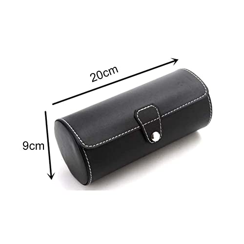 Image of Premium 3 Slot Watch Keeping Box for Men Women PU Leather Watch Organizer Round Case Watch Holder Pouch for Travel with Lock and Cushion - Black - Pack of 1