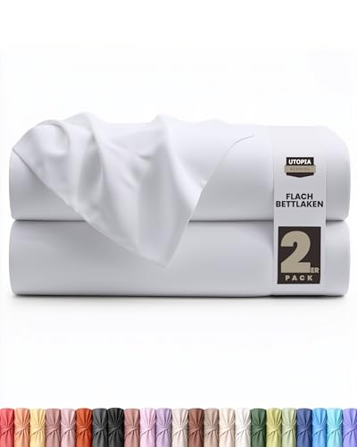 Utopia Bedding - 2er Set Bettlaken ohne Gummizug - 266x259cm - Weiß – Ansicht 1