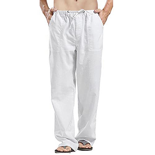 Plus Size Linen Pants Men's Linen Pants Casual Long Pants, Loose Lightweight Drawstring Yoga Beach Trousers