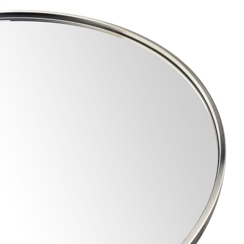 Image of TEHOME Round Brushed Nickel 30 inch, Silver Metal Circle Wall Mirror for Bathroom, Modern Silver Vanity Mirror for Entryway