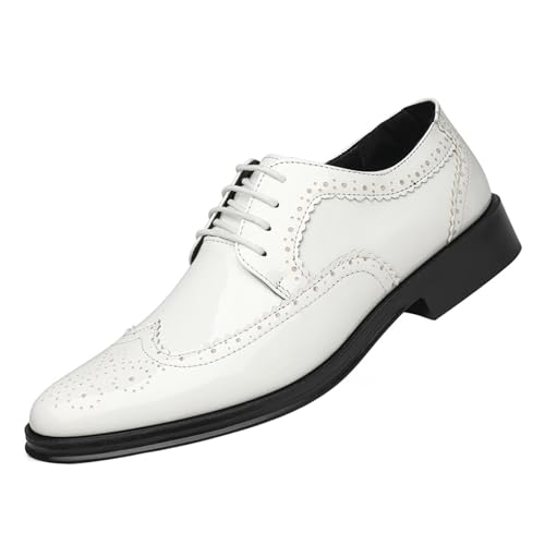Image of Men's Patent Leather Wingtip Carving Brogue Dress Shoes Fashion Classic Cap Toe Lace Up Low Top Oxfords Shoes Casual Business Formal Derby Shoes