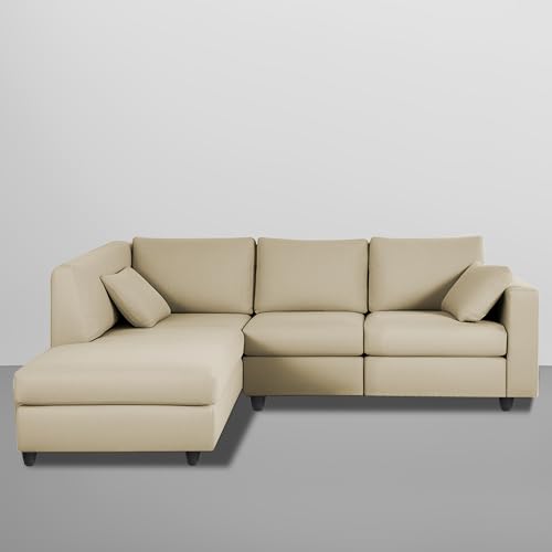 Image of Florian LHS 4 Seater L Shape Sofa Set for Living Room (Cream Fabric) Premium Fabric Sofa