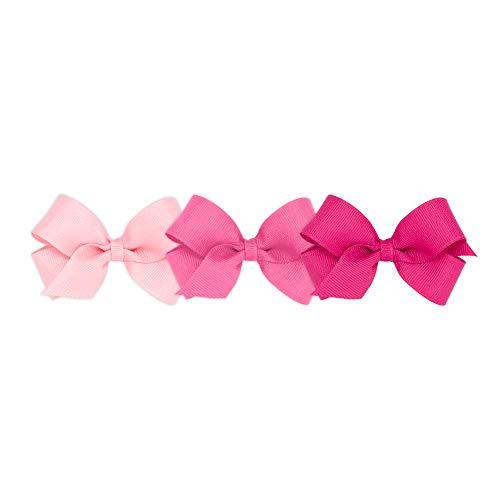 Image of Wee Ones Girls' 3 pc Set Solid Grosgrain Variety Pack on a WeeStay No-Slip Hair Clip, Mini, Light Pink, Hot Pink, and Shocking Pink