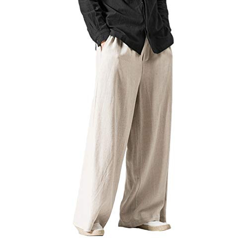 HAORUN Men Linen Pants Loose Casual Leisure Wide Leg Trousers2