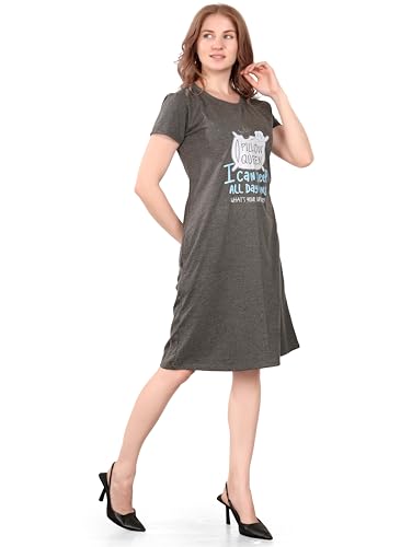 Image of Printed Knee Length Pocket Night Dresses for Women | Cat Lovers | Premium Soft Cotton Nighty | Sky Blue
