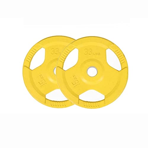 カラーウェイトプレート、ラバー鋳鉄バーベルプレート、2インチセンターホールグリッププレート、フリーウェイトトレーニングとパワーリフティング(サイズ:15kg/33ポンド*2)