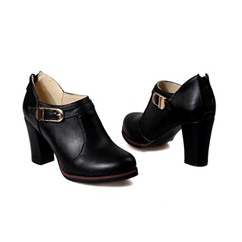 MIOKE Women's Round Toe Chunky Platform Oxford Pumps Buckle Slip On High Heel Zipper Uniform Dress Shoes2