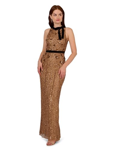Adrianna Papell Women's Beaded Halter Long Dress