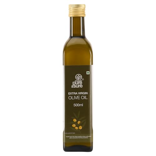 Image of Pure & Sure Extra Virgin Olive Oil 500ml | 100% Natural and Cold Extracted | Perfectly Edible for Salads, Dressing & Much More | Healthy with Zero Cholesterol & Low Fat | Imported from Spain