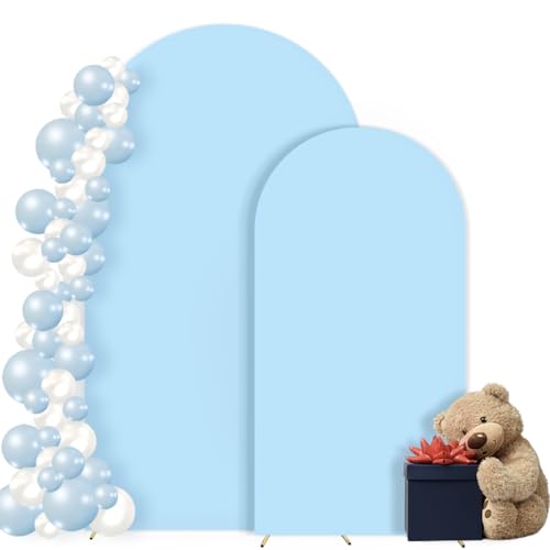 Image of MLMC Arch Backdrop Cover Set of 2 6+7.2FT Blue Fitted Spandex Backdrop Stand Cover Stretchy Round Top Chiara Arch Cover for Baby Shower Birthday Party Wedding Ceremony Photography Background Decor
