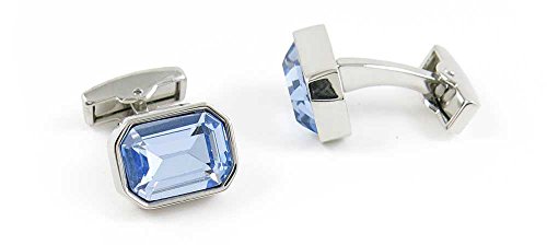 Par de Mancuernillas clásicas con cristal azul facetado miniatura 1