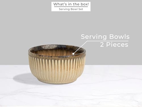 Image of Bodhi House Ceramic Deep Serving Bowls Set of 2 | 800ml Multipurpose Bowls for Ramen, Salad, Cereal, Snacks & More | Microwave Safe | Rustic Sand Beige | Stylish Dining & Gifting Choice