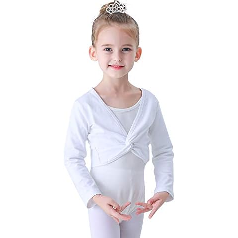 Soudittur Ballettjacke Mädchen Langarm Weichem Baumwollstoff Wärmende Ballettkleidung für Kinder (Weiß, 125-135) Cover