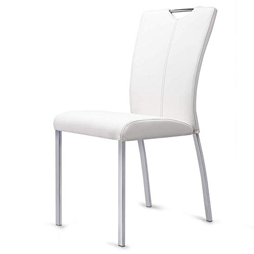 QWEA Sillas de Comedor, Moderno, Elegante, contemporáneo, Blanco, Negro, Beige, imitación de Cuero y Metal Cromado, sillas de Cocina, Silla de Oficina en casa, Blanco