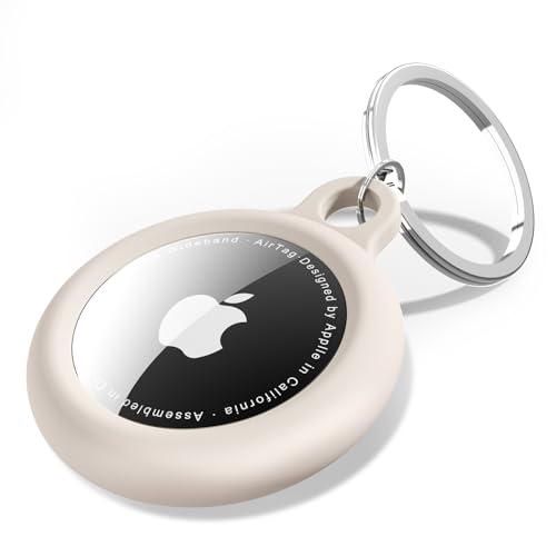 oakxco for Airtag Keychain Silicone Airtag Holder with Key Ring Air Tag Cover Cute Accessories for Kids Luggage Car Dog Collar Car Compatible with Apple Airtag Case Waterproof Cream Stone