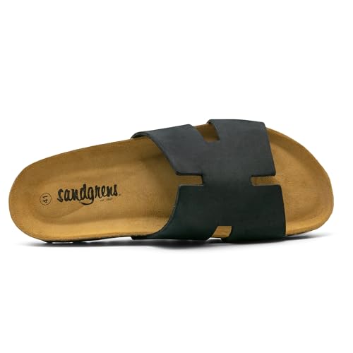 Image of Sandgrens Handmade Unisex Cork Slides | European Top Grain Leather Sandals with Soft Suede Footbed and EVA Rubber Sole | Avila