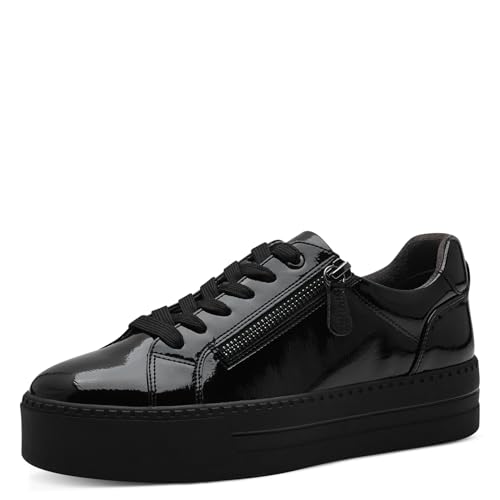 Jana Damen Plateau Sneaker mit Reißverschluss Vegan, Schwarz (Schwarz Lack), 39 EU