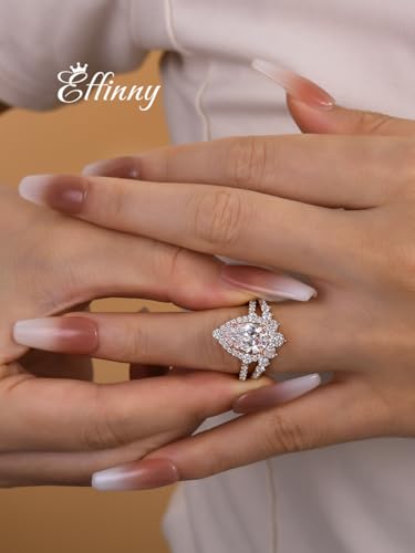2.5CT Halo Pear Cut Bridal Ring Set,CZ Simulated Diamond Wedding Ring Set In Rose Gold Plated 925 Sterling Silver4