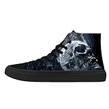 Men's Black Skull Shoes Canvas Print Shoes High Top Men Sneaker Punk Halloween Skeleton Shoe(02#,10.5)