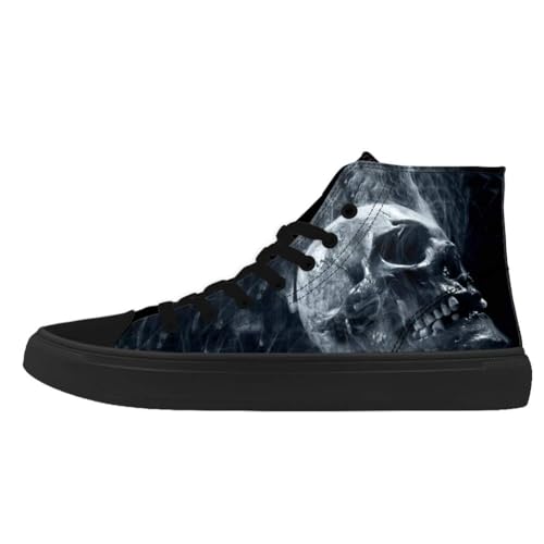 Men's Black Skull Shoes Canvas Print Shoes High Top Men Sneaker Punk Halloween Skeleton Shoe