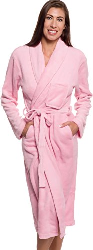 Silver Lilly Womens Bathrobe Plush Wrap Kimono Loungewear Gown (Pink, L/XL)