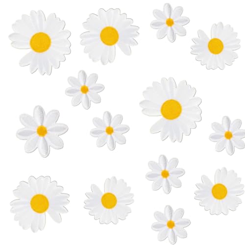 JJiaoLinin Parches Ropa Termoadhesivos,30 Piezas Exquisitos Parches Bordados con Flores de Margaritas Blancas Para Adultos Infantiles Mochilas Vaqueros Chaquetas Gorras Zapatos Decoración